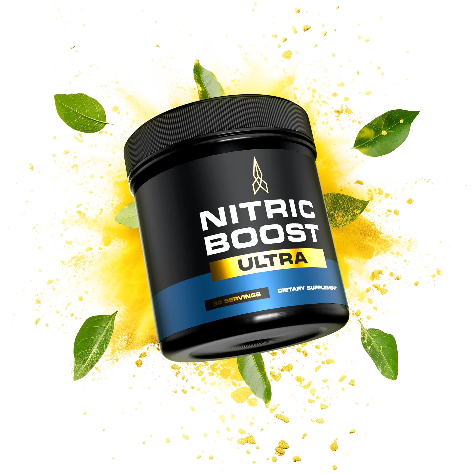 Nitric Boost single bottle on yellow powder